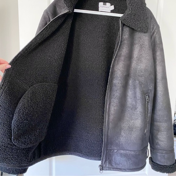 HP ⭐️ Men’s Topman Faux Sherpa Moto Bomber Jacket - Picture 7 of 12